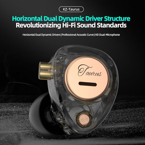 KZ Taurus in Ear Monitor Headphones, Horizontal 2DD in Ears, Gaming Earbuds, Noise Isolating Ear Buds Sound Localization in-Ears for Singers Musicians Audiophiles - color: ClearBlack, style: with Mic