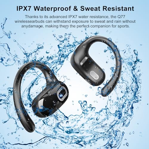 Qecnato Open Ear Headphones, Bluetooth 5.4 Earbuds, 50H, Air Conduction Ear Buds, HD Stereo Bass Over Ear Earphones with Earhooks, Ultra-Comfort Secure Fit, IPX7 Waterproof Headset for Working Sports | Air conduction, HD stereo bass, over-ear earhooks for