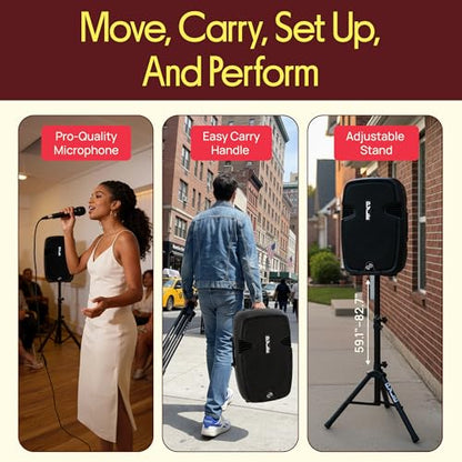 Wireless Portable PA Speaker System - 1800W High Powered Bluetooth Compatible Active + Passive Pair Outdoor Sound Speakers w/ USB SD MP3 AUX - 35mm Mount, 2 Stand, Microphone, Remote - Pyle PPHP1249KT - size: 12 in