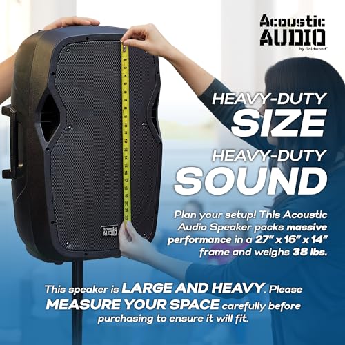 Acoustic Audio by Goldwood 1000W Bluetooth PA Speaker with LED, Mic & Stand | Large Plug-In Powered PA System with Remote & Flashing LED Party Lights for Karaoke, DJ or Tailgate Party