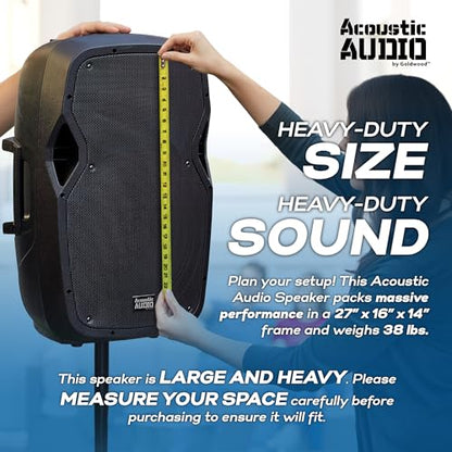 Acoustic Audio by Goldwood 1000W Bluetooth PA Speaker with LED, Mic & Stand | Large Plug-In Powered PA System with Remote & Flashing LED Party Lights for Karaoke, DJ or Tailgate Party