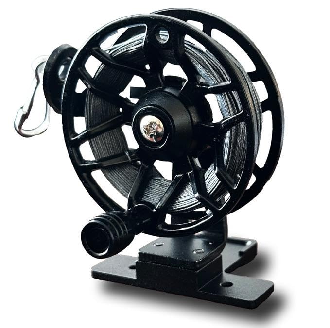 THE QUAD Reusable Metal Trip Wire Reel with 100ft Kevlar Line, Security Alarm Accessory, Black