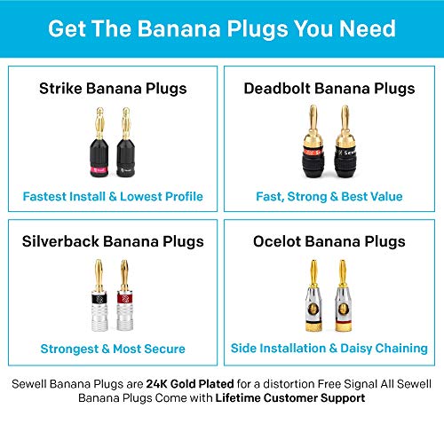 Sewell SW-29863-12 Deadbolt Banana Plugs 12-Pairs by, Gold Plated Speaker Plugs, Quick Connect | Quick Connect, Tool-Free, SW-29863-12 - size: 12 Pairs, style: Deadbolt Banana Plugs