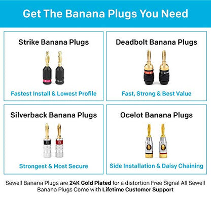 Sewell SW-29863-12 Deadbolt Banana Plugs 12-Pairs by, Gold Plated Speaker Plugs, Quick Connect | Quick Connect, Tool-Free, SW-29863-12 - size: 12 Pairs, style: Deadbolt Banana Plugs