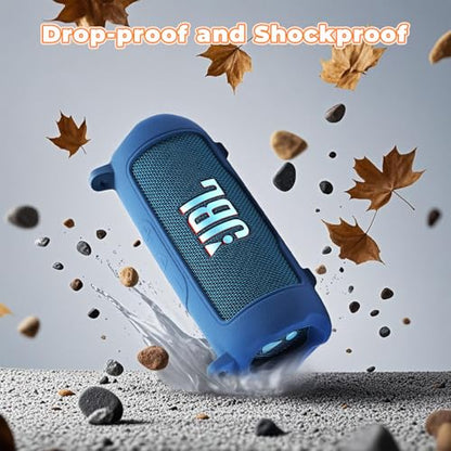 Silicone Cover Compatible with JBL Flip 7 Waterproof Portable Speaker with Shoulder Strap (Blue) - color: Blue