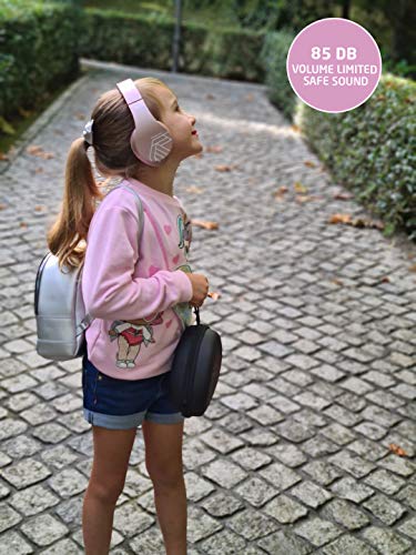 PowerLocus Kids Headphones Over-Ear, Bluetooth Wireless Headphones for Kids,with Microphone, Safe 85DB Volume Limited, Foldable with Carry Case, Audio Cable, Micro SD mode for Online Classes,PC,Phones - color: Upgrade Rose Gold
