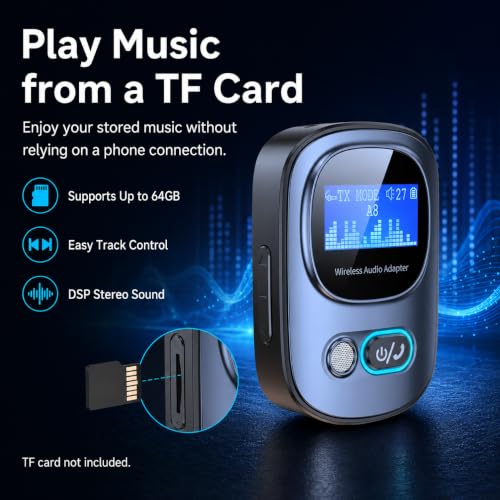 3.5mm Aux Bluetooth Adapter, Car Audio Transmitter and Receivers | Bluetooth Receiver for Home Stereo, Headphones, TV, Support Hands-Free Call, TF Card, Mp3 Player, 10m Transmission Distance