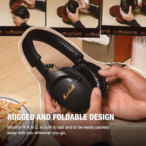 Marshall Monitor III A.N.C. Wireless Over-Ear Bluetooth Headphones - Active Noise Cancellation | 100+ Hr Playtime | Microphone for Calls | Lightweight, Foldable Design for Travel - Black - color: Black