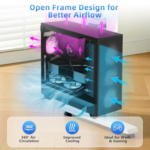 Under Desk PC Mount for Standing Desk, Clamp-On CPU Holder, 50lbs Capacity | Clamp-on for 65-80mm legs. Holds 50lbs, open frame cooling. No-drill, 15-min install. Fits mid-tower PCs.