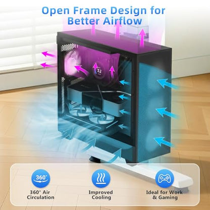 Under Desk PC Mount for Standing Desk, Clamp-On CPU Holder, 50lbs Capacity | Clamp-on for 65-80mm legs. Holds 50lbs, open frame cooling. No-drill, 15-min install. Fits mid-tower PCs.