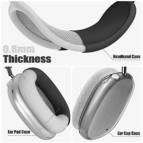 4 in 1 Set Case for AirPods Max Headphones, Clear Soft TPU Anti-Scratch Protective Case Cover, No Yellowing Transparent Accessories for Apple AirPods Max (2024 USB-C /2020 Lightning)-Clear Black - color: E-Black