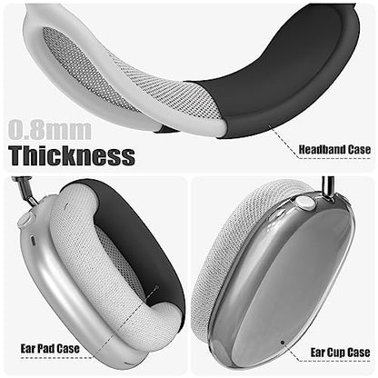 4 in 1 Set Case for AirPods Max Headphones, Clear Soft TPU Anti-Scratch Protective Case Cover, No Yellowing Transparent Accessories for Apple AirPods Max (2024 USB-C /2020 Lightning)-Clear Black - color: E-Black