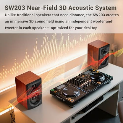 Sanyun SW203 3" 2.0 Computer Speakers, Expanded Stereo Field, Triple-DSP | Built-in 24bit DAC, USB-C/Bluetooth 5.4/AUX, 60W Carbon Fiber Woofer & Silk Dome Tweeter, for Desktop PC Gaming (Pair, Red) - color: Red