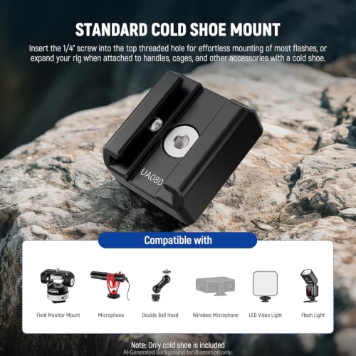 NEEWER Cold Shoe Mount Adapter Set (2 Pack), 1/4" Screw, Spring Loaded Anti Off Pins for ARRI, Compatible with DJI Mic Transmitter, Flash, Monitor Mount, LED Panel Light, Magic Arm, Tripod, UA080 - style: UA080(2-Pack)