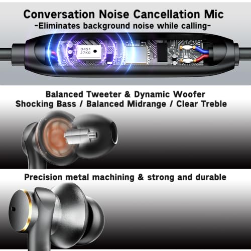 USB-C Earbuds Noise Cancellation Hybrid Driver Bass Boost Wired Headphones | Type C Plug,Deep Bass Ear Bud Call Noise-canceling Mic Wired Earphone Compatible with iPhones 17 16 15 pro max and C port