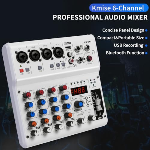 6-Channel Audio Mixer with 99 Sound Effects for PC,Portable Sound Mixing Console with BT USB Recording Input for Live Streaming,Podcasting,DJ Show