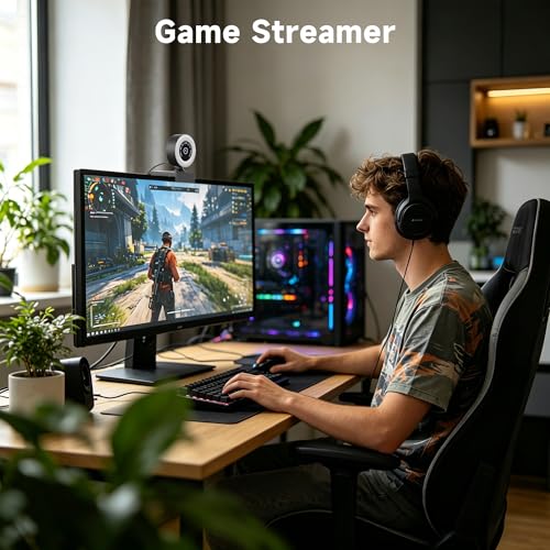 USB HD 1080P Video Webcam，with Ring Ligh and Microphoneand Rotatable Tripod& Privacy Cover for PC，, Fast AutoFocus，with Auto White Balance for Video Calls, Live Streaming Gaming & Online Meetings