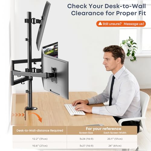 Quad Monitor Mount for 17-27 Inches - Fully Adjustable Heavy Duty 4 Monitor Arm Desk Mount, Max Load 22lbs per Screen, Clamp/Grommet, VESA 75/100 mm, Black - size: 27inch