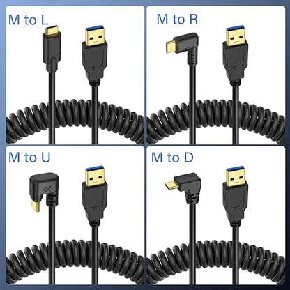 SinLoon USB Type C Coiled Cable 5Gbps Retractable 90 Degree USB3.0 to USB C Charging Cable and Data Transfer for Phone, Tablet, Other USB C Devices (M to D)