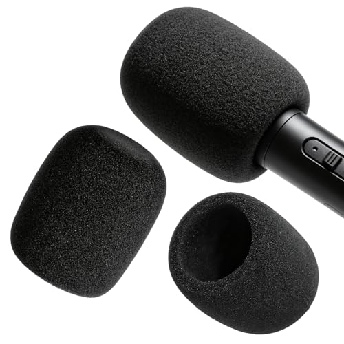 Foam Microphone Cover, 2Pcs Black Headset Mic Windscreen Covers, Soft Microphone Protectiors Caps for Standard Handheld Microphone, Studio, Podcast Recording, Host, Presenter, Anchor, KTV