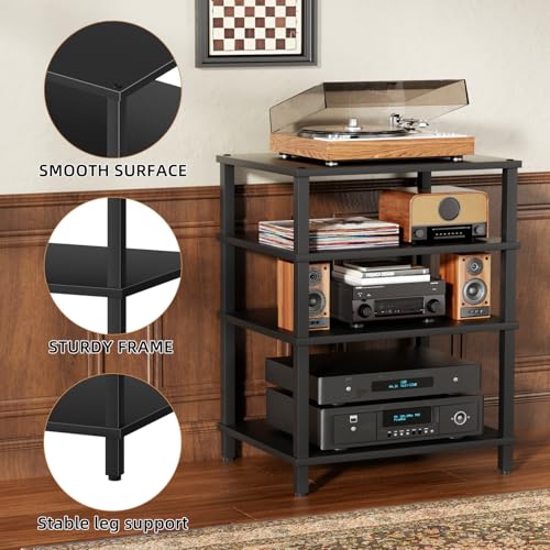 4-Tier AV Media Player Stand, Black Stereo Cabinet, Modern Stereo Cabinet, Wooden TV Stand,Game Console Shelf, Multifunctional Entertainment Center, Suitable for Home, Conference Room - color: Black, size: 4 Tier