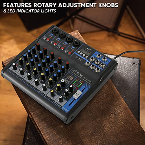 Pyle Professional 6 Channel Audio Mixer with Bluetooth - DJ Sound Board - USB Computer Input - Built-in MP3 Player - 48V Phantom Power - 3 Band EQ - 16-Bit DSP FX - Band, Studio Ready - PMXU63BT - size: 6
