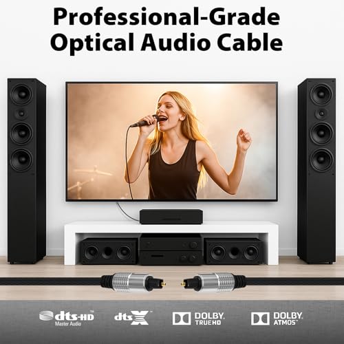 Cyberguys! Optical Audio Cable, Digital Optical Cable with Toslink, 10ft | Braided Digital Audio Cables for Soundbar, TV, Receiver, Speaker, Xbox, PS5, Blu-Ray – Gold-Plated - size: 10ft
