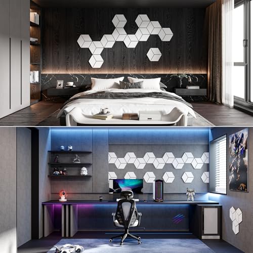 12-Pack Self-Adhesive Acoustic Panels 12" x 10" x 0.4" High-Density, Flame-Resistant Soundproof Foam. Absorbs Noise and Eliminates Echoes, Hexagonal 3D Design (White Face) - color: WhiteFace + BlackBase, size: Y-Cut Hexagon 12 Pack