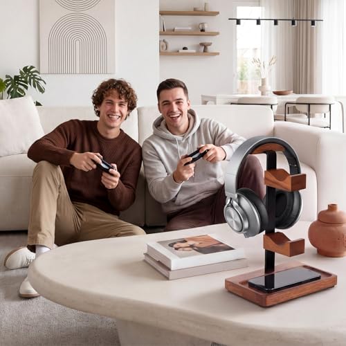 Headphone Stand with Controller Holder, Light Walnut - color: Light Walnut