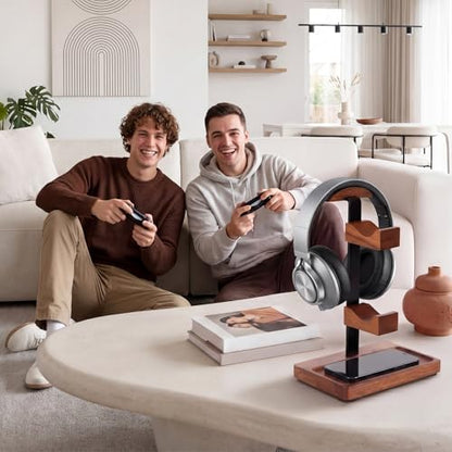 Headphone Stand with Controller Holder, Light Walnut - color: Light Walnut