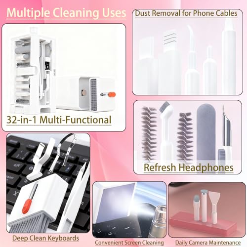 [32-in-1 Cleaning Kit] 32-in-1 Cleaning Kit | Includes Brushes for Computer Keyboards, Earphones, iPads, Phones, and Cameras