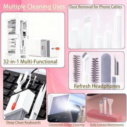 [32-in-1 Cleaning Kit] 32-in-1 Cleaning Kit | Includes Brushes for Computer Keyboards, Earphones, iPads, Phones, and Cameras
