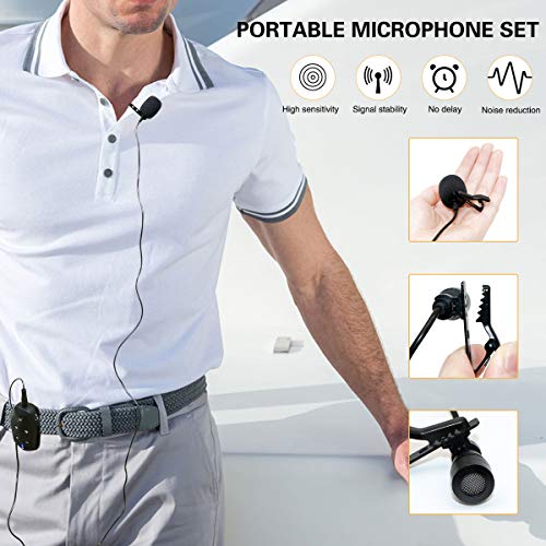 Lavalier Microphone Wireless&Wired Lapel Mic Set for Voice Amplifier Pa System Pa Speaker Video DSLR Camera Recording ect Mini Portable Clip On Rechargeable Transmitter with Receiver
