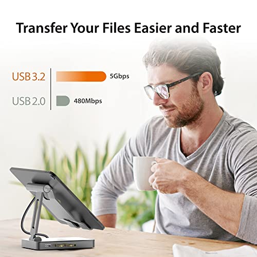j5create Adjustable Tablet Stand with USB Type C Docking Station for iPad | Pro/Air/mini : 4K60 HDMI, 2 x USB-A 5Gbps, 100W PD Charging, microSD/SD Card Reader, 3.5mm Audio Jack (JTS224)