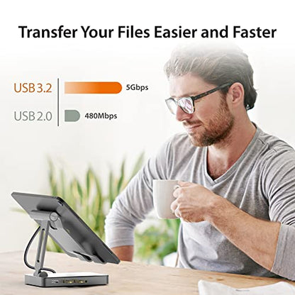 j5create Adjustable Tablet Stand with USB Type C Docking Station for iPad | Pro/Air/mini : 4K60 HDMI, 2 x USB-A 5Gbps, 100W PD Charging, microSD/SD Card Reader, 3.5mm Audio Jack (JTS224)