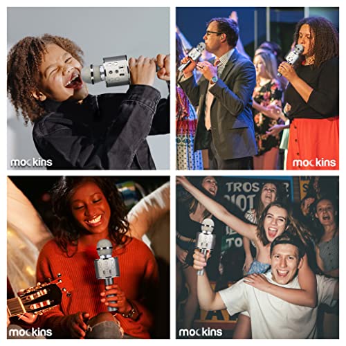 Mockins Silver Bluetooth Karaoke Microphone for Kids with Built in Wireless Speaker| Wireless Microphone Karaoke Compatible with iOS & Android | All-in-One Mic - color: Silver