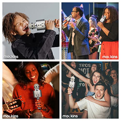 Mockins Silver Bluetooth Karaoke Microphone for Kids with Built in Wireless Speaker| Wireless Microphone Karaoke Compatible with iOS & Android | All-in-One Mic - color: Silver