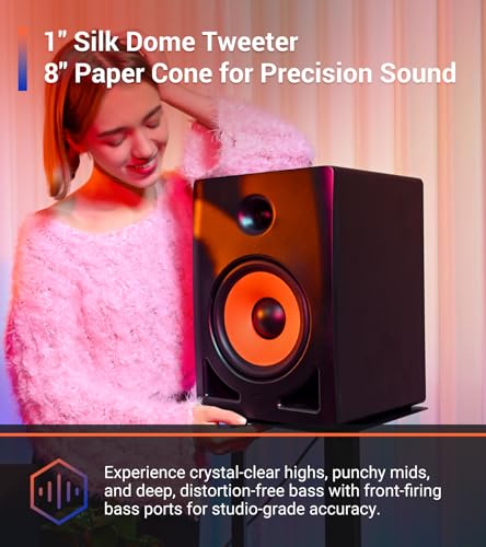ESI nEar i8 8" Studio Reference Monitor, 2-Way Active Powered Speaker, Ideal for Near-Field Music Production, Studio Monitoring and Desktop Computers, Studio-Quality Sound, Sold Individually (Single) - size: nEar i8 (Single 8" Speaker)