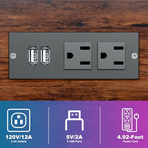 Computer Tower Stand with Charging Station, for Small and Mid-Tower PCs | Height Adjustable PC Stand with Wheel, CPU Holder with 2 AC Outlets + 2 USB Ports, 2-Tier Storage, Durable Metal Frame - color: Brown