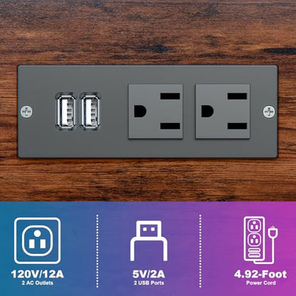 Computer Tower Stand with Charging Station, for Small and Mid-Tower PCs | Height Adjustable PC Stand with Wheel, CPU Holder with 2 AC Outlets + 2 USB Ports, 2-Tier Storage, Durable Metal Frame - color: Brown