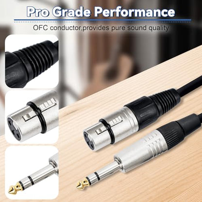XLR Female to 1/4 inch 6.35mm TS Mone Jack Unbalanced Cable 6.6FT 2Pack | Double-Shielded OFC, Gold-Plated Connectors, Low Noise,Tight Fit, For Mixer, Amp, Speaker, Microphone - size: 6 FT - 2 Pack, style: XLR Female