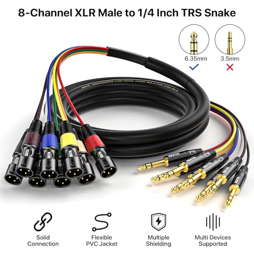 EBXYA 8 Channel 1/4 Inch TRS to XLR Snake Cables,Recording Snake Cable | 6.35mm Male Jack Stereo Audio Balanced Line to XLR Cables,10 Feet 1 Pack - size: 8-Channel 10 Feet, style: TRS to XLR Male