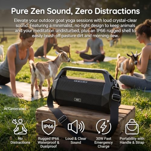 80W Jobsite Bluetooth Speaker, IP66 Waterproof/Dustproof | 25-Hour Playtime, Shockproof & Distraction-Free Design, for Construction, Garage, Workshop, Goat Yoga