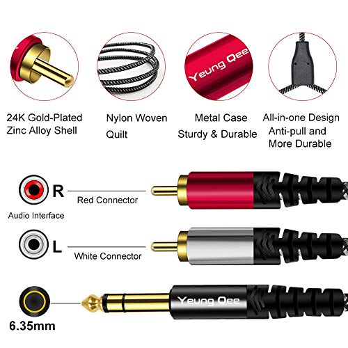 6.35 mm to 2RCA Cable 6 ft,Yeung Qee 6.35mm 1/4 inch Male TRS Stereo Plug to RCA Male Audio Y Splitter Cable Insert Cord (6FT/2M) - size: 6FT/2M
