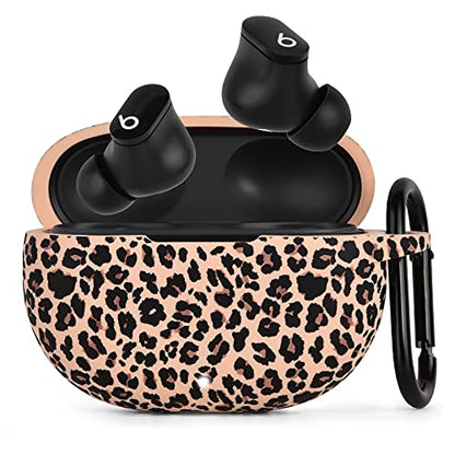AIRSPO Case for Beats Studio Buds/Beats Studio Buds Plus Case Cover 2021/2023 Silicone Floral Printed Protective Beats Studio Buds Earbuds Headphones Case Cover Skin with Keychain (Khaki/Leopard) - color: Khaki Leopard