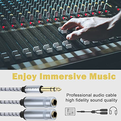 JOLGOO 1/4 Splitter Adapter Cable 12 inches, 6.35mm Stereo Plug Male to Dual 6.35mm Jack Female Y Splitter Cable, 30cm / 12 inches - style: 1/4 Splitter Male to dual Female