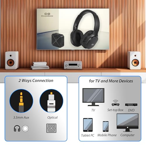 Wireless Headphones for TV, with 2.4G Transmitter, Optical & 3.5mm Input | Headphones TV for Seniors, Easy Setup, Plug & Play, 100ft Range, 48H Playtime, No Delay, Ideal Gift for Parents and Elderly