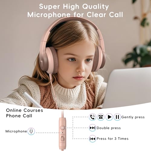 Candy Bila Wired Kids Headphones for School, Over-Ear for Boys Girls | Volume Limiter 85/94dB, HD Stereo Sound, Microphone and Wired Control,Foldable Design, Gradient Brown - color: Gradient Brown