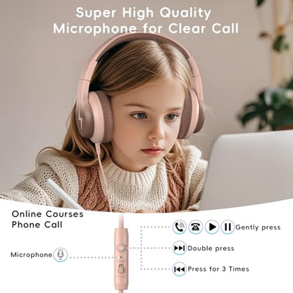 Candy Bila Wired Kids Headphones for School, Over-Ear for Boys Girls | Volume Limiter 85/94dB, HD Stereo Sound, Microphone and Wired Control,Foldable Design, Gradient Brown - color: Gradient Brown