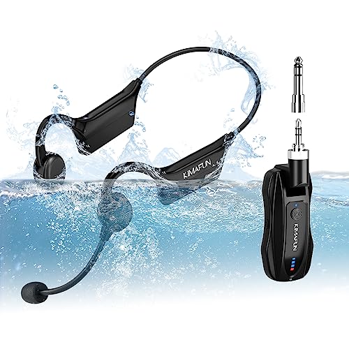 KIMAFUN 2.4G Fitness Headset Wireless Microphone, IP67 Waterproof | Sweatproof for Water Aerobics, Swimming Coach, Fitness Instructor, Yoga, Spinning, Training, Teaching, Speakers, GWP91 - size: GWP91(1TX+1RX)